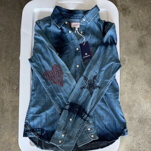 Sundry Denim Shirt with Heart and Star NWT